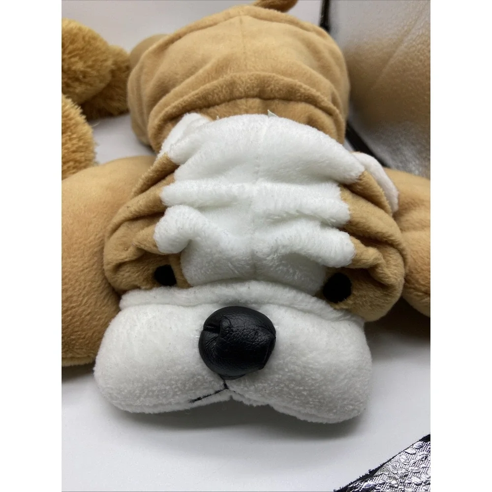 Ty Pluffies Lot 2 Plush Dog Toys Shaggy Tan Puppy and Brown White Bulldog 2004